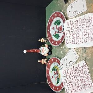 2- 8" Santa Plates, 3 Santa figures, & a Letter To SANTA